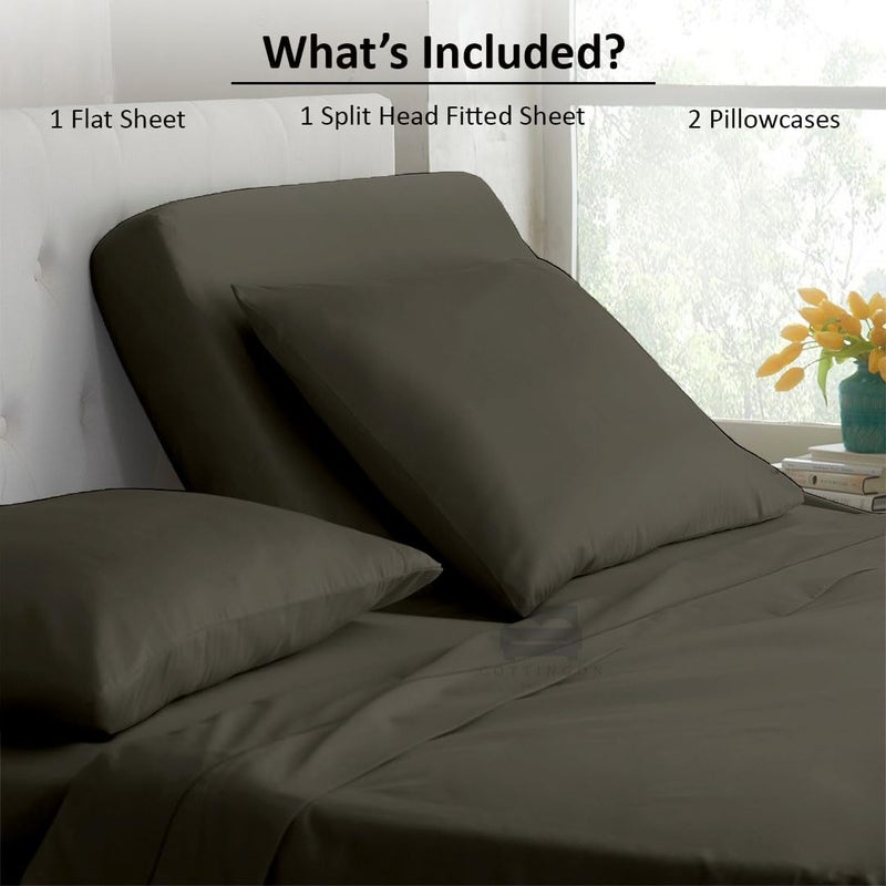Cottingon Top Split King Sheets Set for Adjustable Bed - 4 Piece Sleep Number Bed Sheets - 100% Egyptian Cotton - 16 Inch Deep - 34 Split King - Dark Grey Solid - Image 4